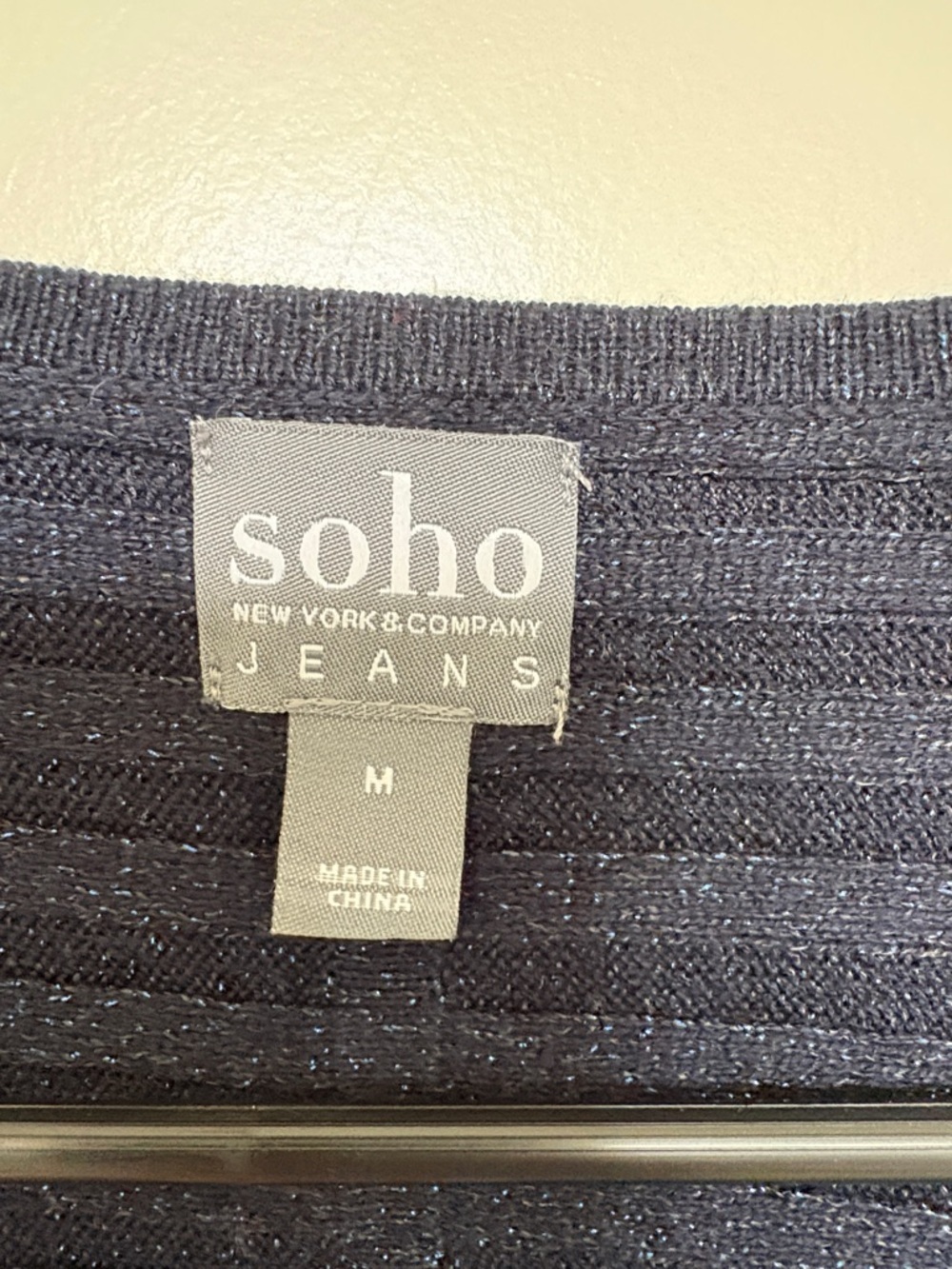 New York & Company Men's Navy Ribbed Crewneck Sweater with Subtle Sheen - Picture 2 of 8